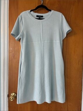 Joh Pale Blue Short Sleeve A-Line Tunic Dress, faux suede